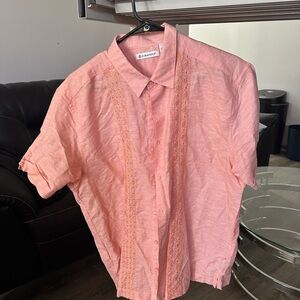 Cubavera Men's Coral Lace-Panel Cuban Collar Shirt